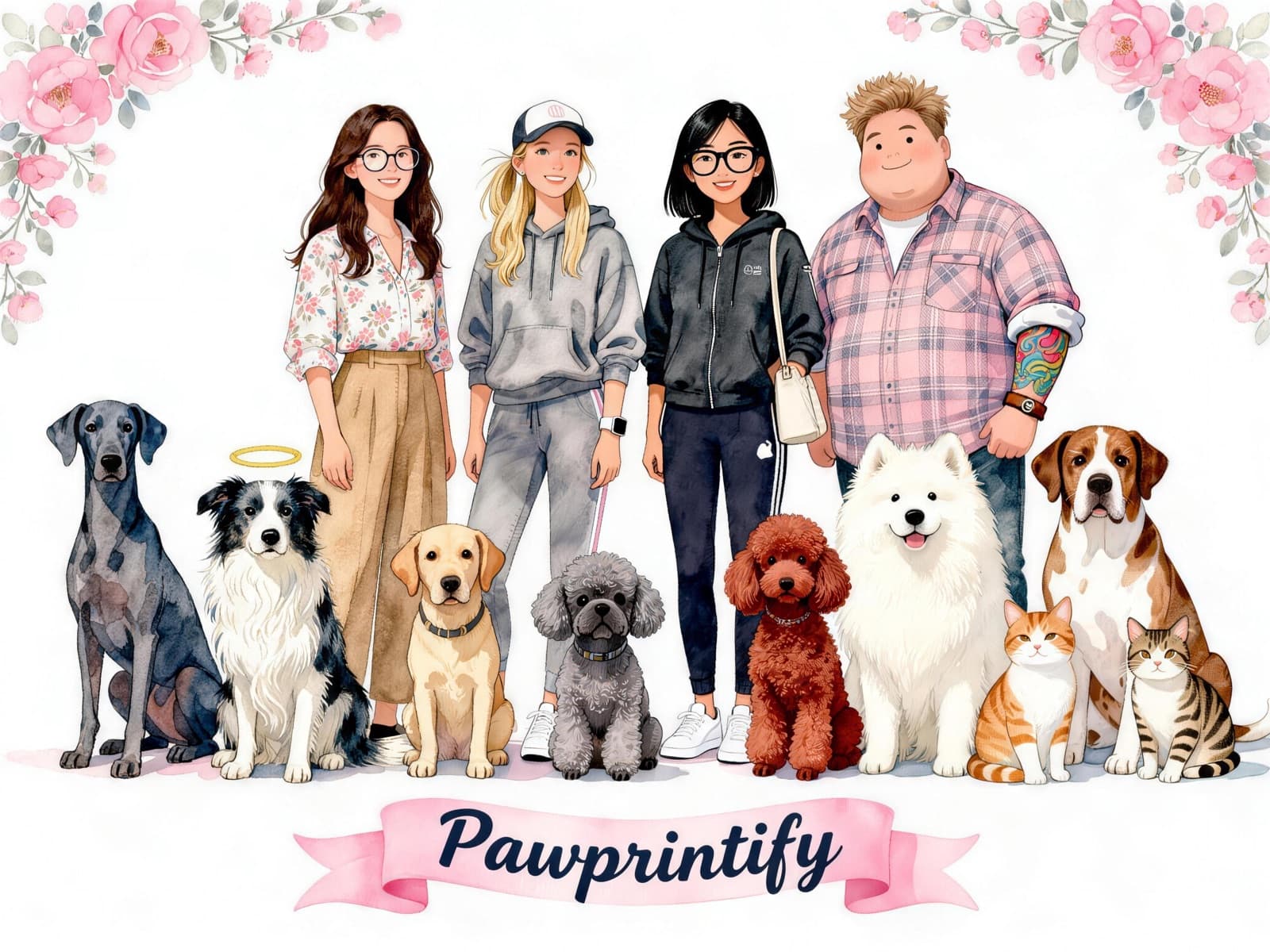 The Pawprintify team — designers and rescue pet parents